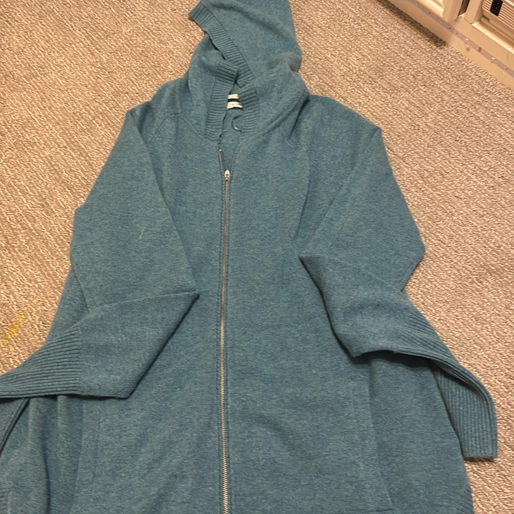 blue/ teal 100% cashmere zip up hoodie